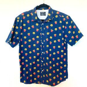 Mens funny shirt SZ L Hamburgers and Fries print 100% cotton Short sleeve casual